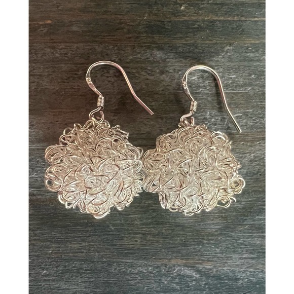 925 Sterling Silver Festive Wire Ball hooked earwire Earrings, Short Dangle, - Picture 5 of 10